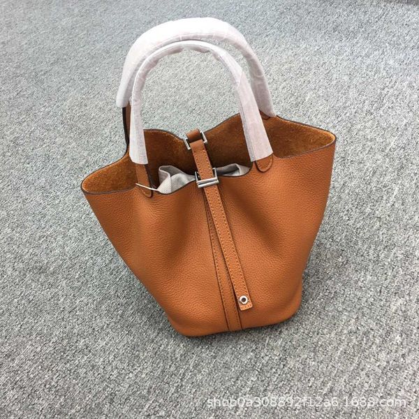 

luxury designer bag picotin lock leather vegetable basket new bag layer cowhide women's leisure bucket handbag soft tote 00zs