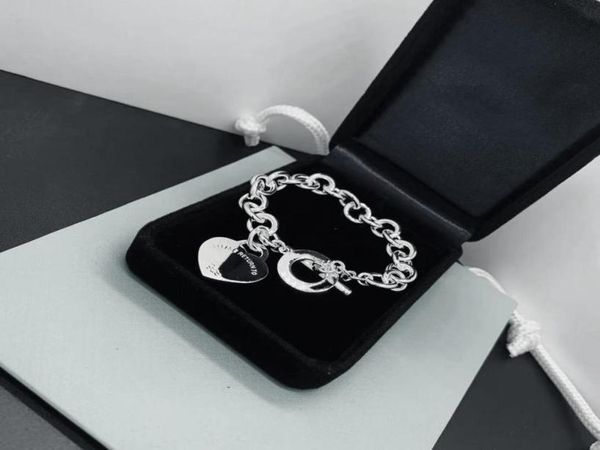 

925 silver link chain heart bracelets designer necklace set wedding statement jewelry heart pendant necklaces bracelet birthday ch6621947, Black