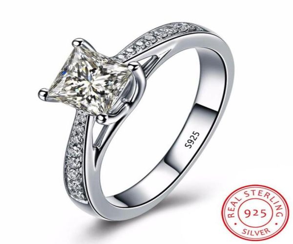 

princess cut 1 c diamondt cz rings for women 100 solid 925 sterling silver engagement wedding ring fashion jewelry whole xr02186042888048, Slivery;golden