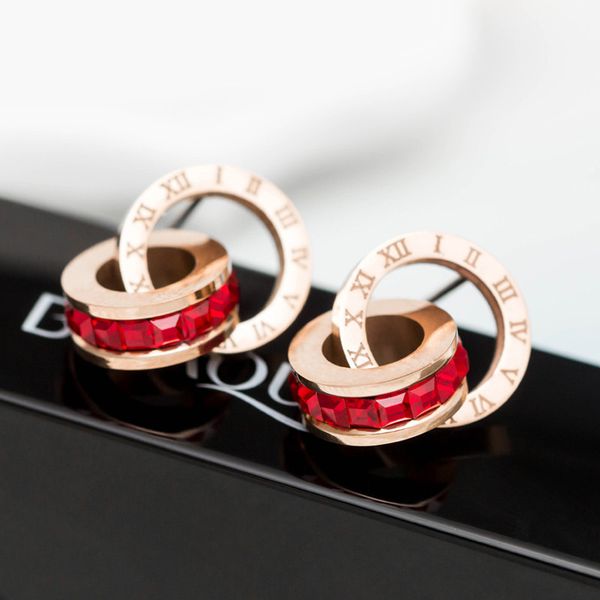 

europe and the united states rome diamond new creative earrings rose gold titanium steel earrings women's double ring popular earrings, Silver