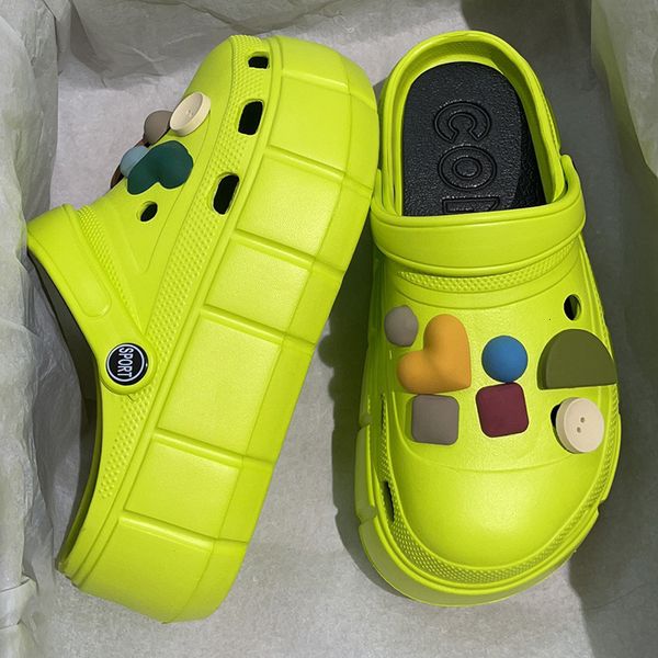 

slippers shevalues women platform hole slippers outdoor clogs 6cm thick sandals women eva non-slip flip flops home slides garden shoes 23071, Black