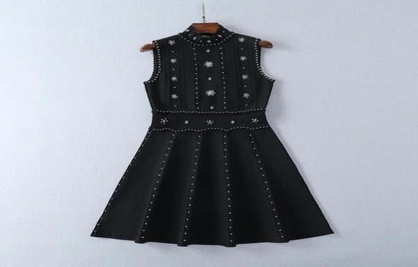 

610 runway dress brand same style dress sleeveless crew neck beads kint womens clothes luxury fashion dress sh2709909, Black