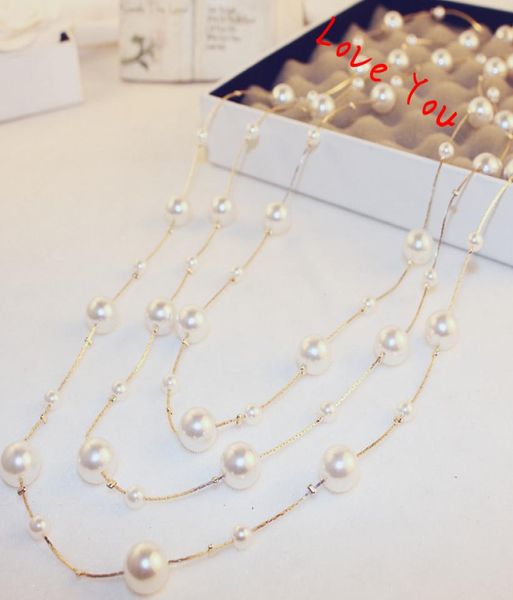 

multilayer pearl necklace korean brand designer long neckalce for women sweater jewelry2680790, Silver