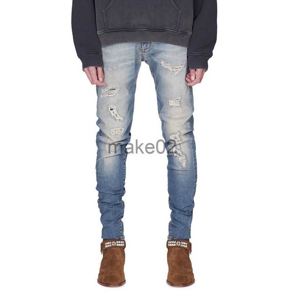

men's jeans men jeans fashion stretch ripped design jeans y2021 x0714, Blue