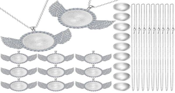 

pendant necklaces rhinestone wing bezel trays and glass cabochons lobster cla amxdm8762094, Silver