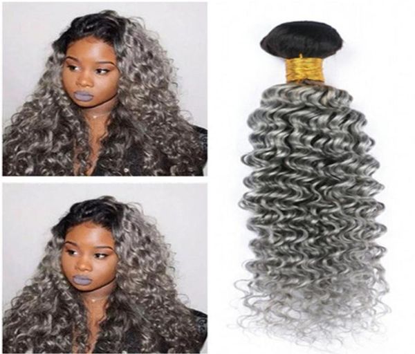 

dark root 1bgrey ombre brazilian human hair extensions 3pcs deep wave silver grey ombre virgin remy human hair bundles brazilian 6340317, Black