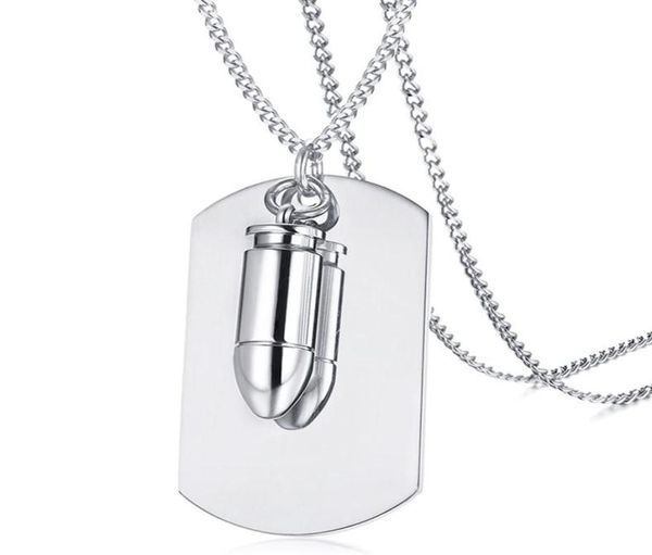 

stainless steel men039s blank dog tag necklace with bullet pendant on chain silver gold black261o9883532