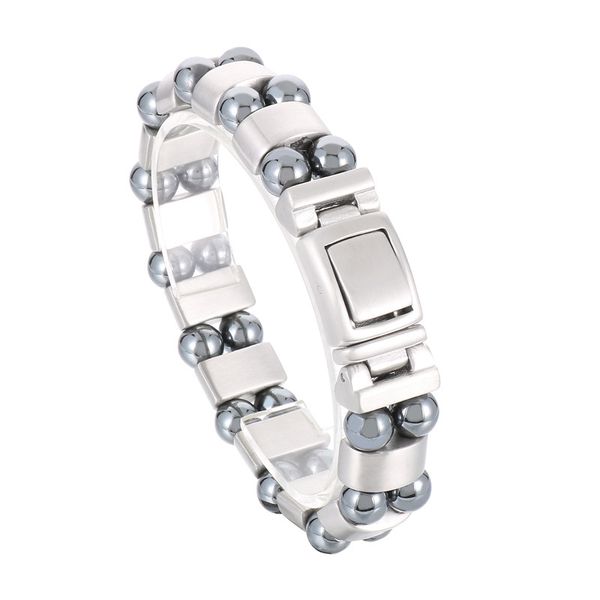 

european and american double gray iron stone bead stainless steel link chain bracelet for mens cool gifts 15mm 8.26inch 111g heavy, Black