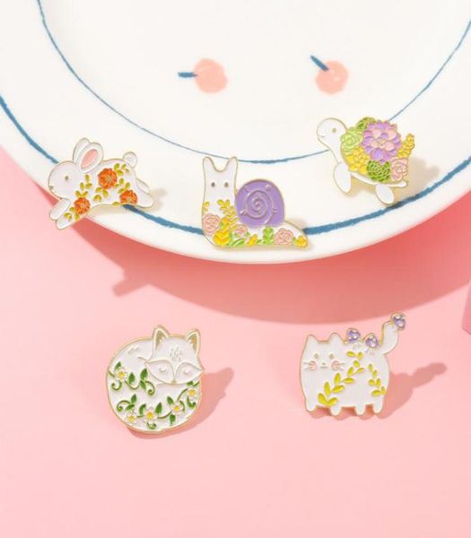 

shrubbery animal enamel pins cat fox turtle rabbit snail plant brooch lapel badge jewelry kid friend 6117 q25093516, Gray