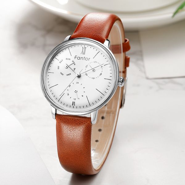

women s watches fantor brand fashion chronograph women elegant luxury leather ladies watch relogio feminino woman quartz wristwatch 230714, Slivery;golden