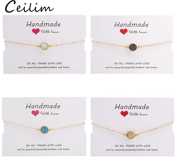 

handmade crystal round resin druzy charm bracelet colorful natural stone bracelets bangles for women gold friendship jewelry gift 5468232, Golden;silver