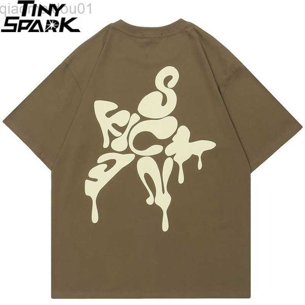 

men's t-shirts men streetwear tshirt melting letter star graphic t-shirt cotton 2023 harajuku t shirt summer hip hop tees hipster l230, White;black