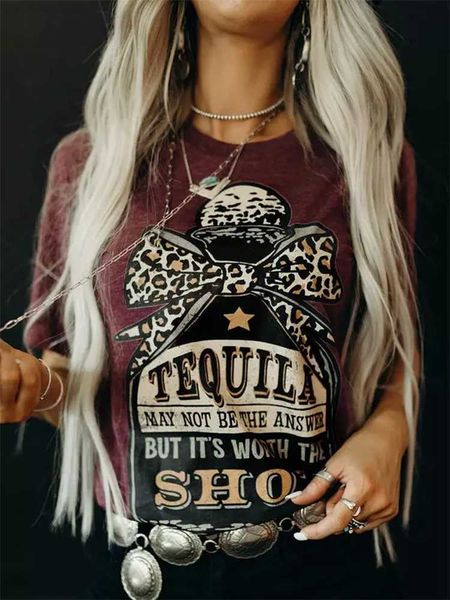

women's t-shirt o-neck women fashion leopard print letter printed bow short sleeves t-shirt female casual tees l230713, White