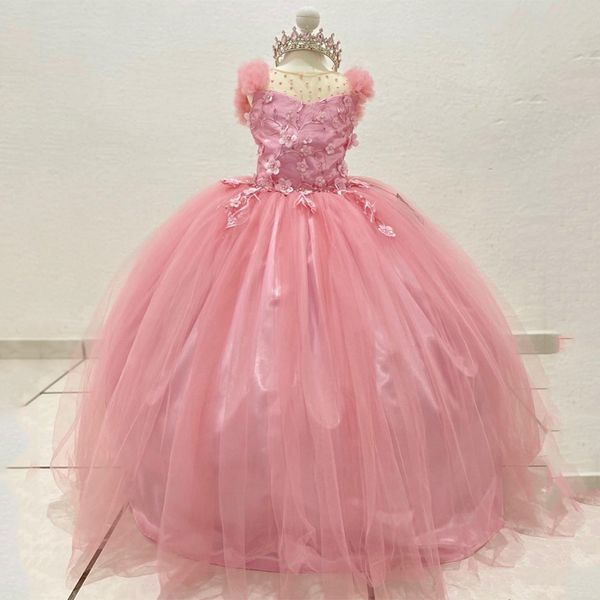 

cute pink o-neck flower girls dress 2023 sleeveless bead appliques rhinestones ball gowns exquiste child dress for wedding birthday, White;red
