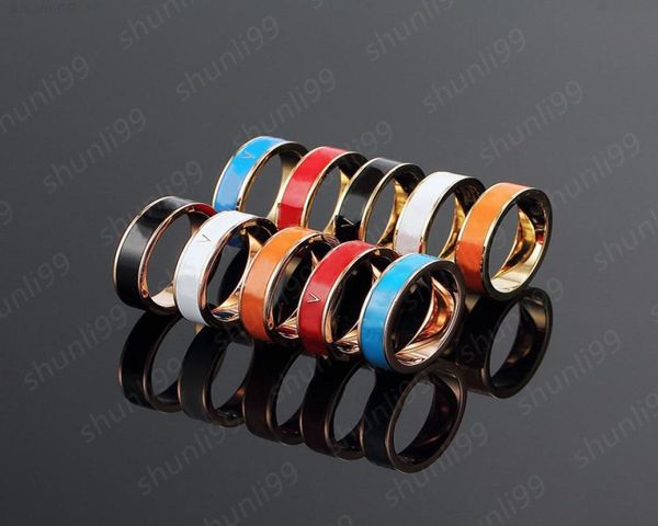 

designers ring fashion men women multicolor enamel ring stainless steel band rings vshaped jewelry8339997, Silver