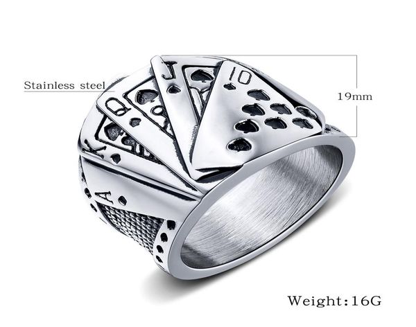 

spades straight flush poker rings in stainless steel biker punk rock vintage jewelry9446025, Golden;silver