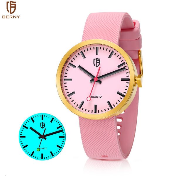 

women s watches berny ladies watch 38mm supper luminous dial quartz wristwatch sapphire 5atm waterproof miyota 2034 silicone girl railway 23, Slivery;golden