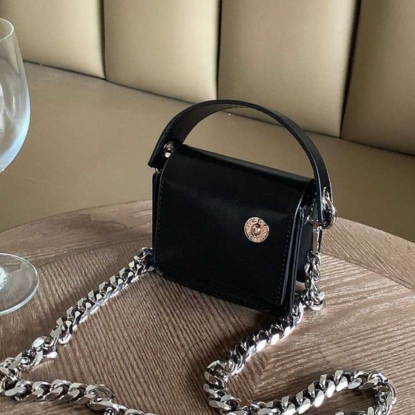 

shoulder bags cool girls chain small square bag black pu leather women mini crossbody fashion design female clutch purse handbag 230426