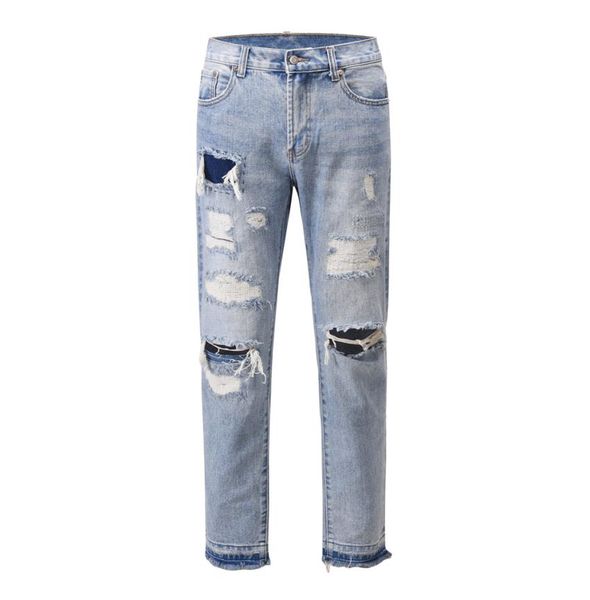 

washed blue jeans ripped holes autumn streetwear 303601239277684