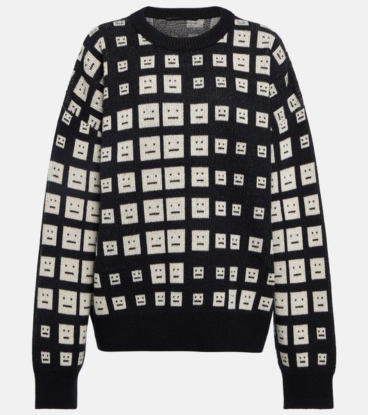

luxury designer pullover pullover in lana jacquard face logo wool sweater, White;black