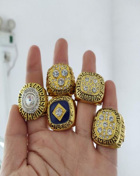 

2019 wholesale edmonton 5pcs ring oilers cup ice hockey championship ring fan men gift wholesale drop shipping7450539, Golden;silver