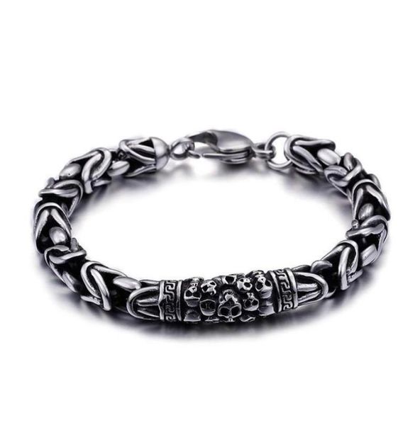 

link chain fashion vintage style viking bracelet wrist silver color charm skull for men jewelry8379362, Black