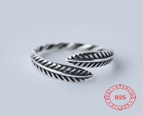 

fashion retro punk style 925 sterling silver antique feather ring for men and women thai silver jewelry8096978