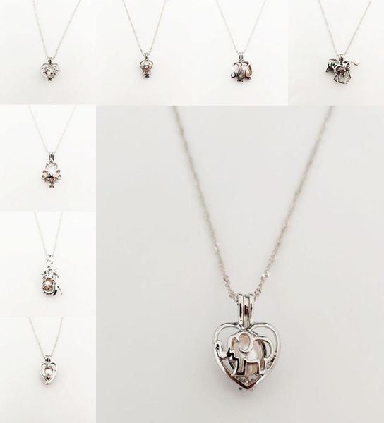 

pearl cage pendant locket necklace mermaid sea horse rose pearls oyster pendant animal charm fine jewelry set for women children1255711, Silver