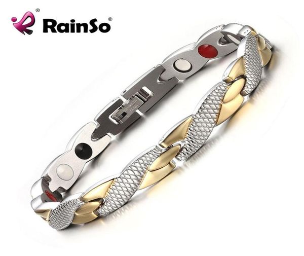 

rainso brand new magnetic 4 health care elements 316l stainless steel bracelets bangles for women fashion jewelry osb692gfir3297073, Black