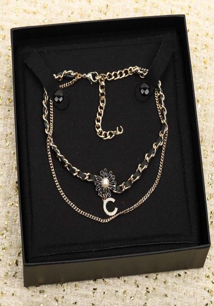 

2023 luxury quality charm pendant necklace layers with black enamel and genuine leather have box have stamp ps7545a5206701, Silver
