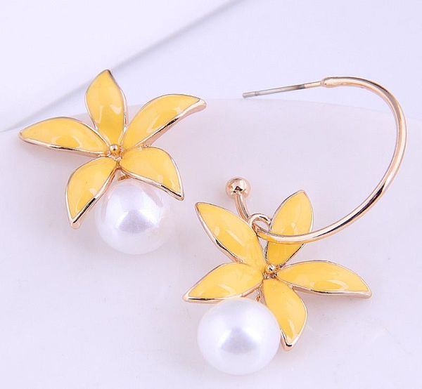 

boutique korean enamel flower earrings asymmetrical temperament stud fashion jewelry stimulated pearl earring7206654, Golden;silver