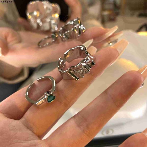 

fashion accessories irregular texture ring women's love zircon design for a small crowd ins cool style index finger personalized handpi, Silver