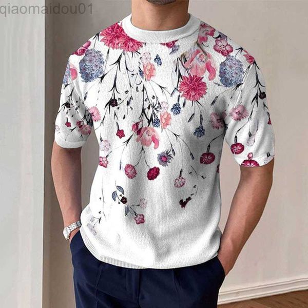 

men's t-shirts 2023 summer casual short sleeve t shirt men slim o neck floral print t-shirt clothes vintage floral printed tees mens st, White;black