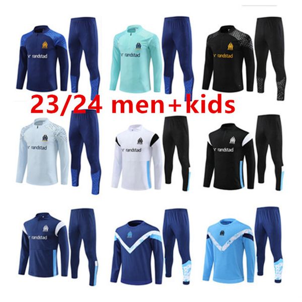

23 24 kids soccer tracksuits milik payet marseilles survetement 22 23 fottball training suit veste maillot de foot olympique om tracksuit fo, Black