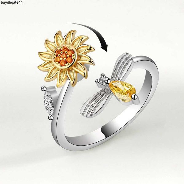 

fashion accessories new sunflower rotating ring for women's anxiety relief, Silver