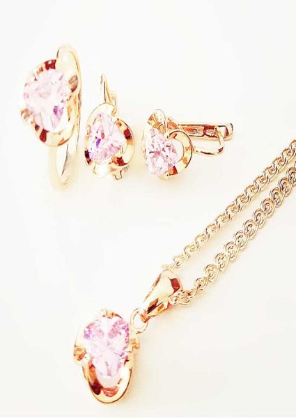 

jewelry set fashion rose gold romantic wedding accessories lady pink heart shaped cubic zircon earrings and necklace jewelry3686770, Slivery;golden