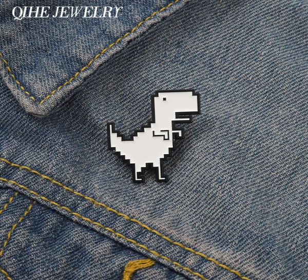 

pixel dinosaur enamel pins cute brooch white animal cartoon badge brooch lapel clothes sweater backpack women kids funny whole1670932, Gray