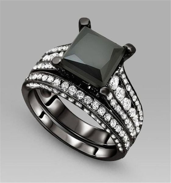 

retro size 5678910 jewelry luxury 10kt black gold filled princess z black sapphire gem weddiing women ring gift with box4040646, Silver