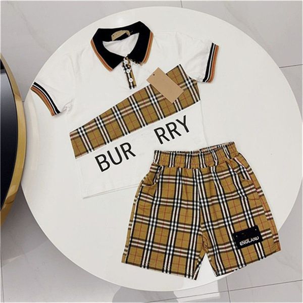 

designer polo shorts 2 piece set boys girls sports suit children's t-shirt shorts brand letter high end cotton shorts boys summer a8, White