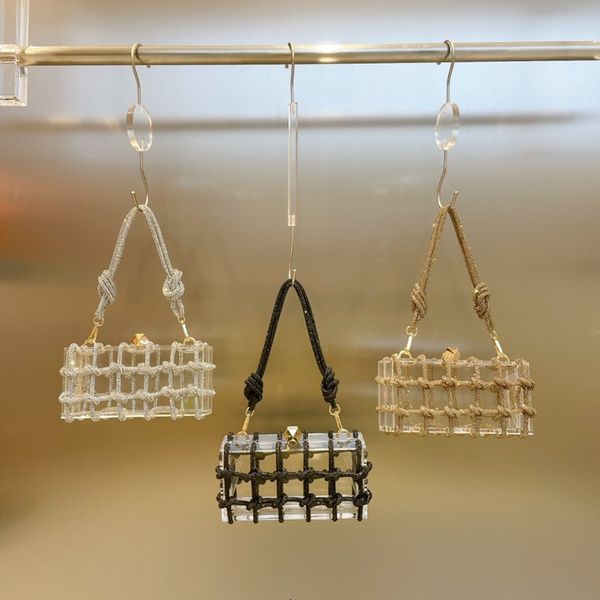 

evening bags clutch women diamond clear acrylic box boutique woven knotted rope purses and handbags wedding party 230714