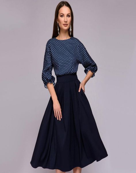 

autumn vintage lantern sleeve printing dress women 2018 elegant casual oneck half sleeves aline dress midcalf party dresses y195841577, Black;pink
