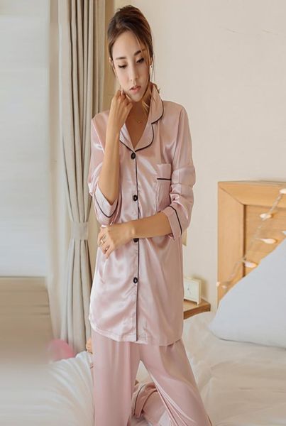 

women pajamas silk pijama long sleeve homewear singlebreasted pyjama autumn pajamas for women pyjamas pour femmes pijama mujer5459151, Black;red