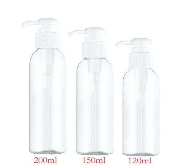 

50pcs 120ml 150ml 200ml clear round lotion pump shampoo bottle containers for cosmetic packagingamber pet bottle with liquid soap1627672