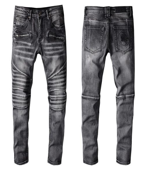 

black man skinny jeans designer grey fit rip skull slim biker for mens denim distress cult rapper street zipper pocket long straig8349886, Blue
