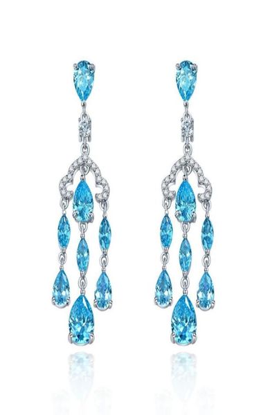 

water drop aquamarine diamond dangle earring 100 original 925 sterling silver party wedding drop earrings for women jewelry1415357, Golden;silver
