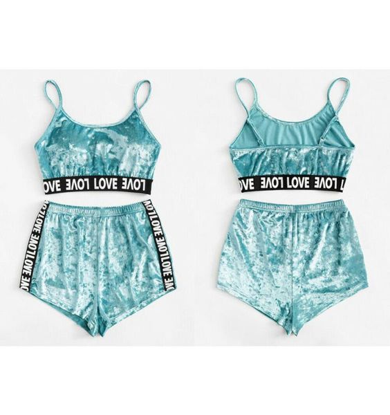 

2pcs velvet sleepwear sets womens fashion nightwear two piece suits summer spaghetti strap shorts pajamas girl underwear gga349027037772, Blue;red