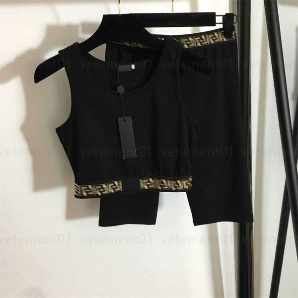 

classic women black yoga tracksuit suit medusa webbing waist tank five points swim short casual tank womens two piece set, White