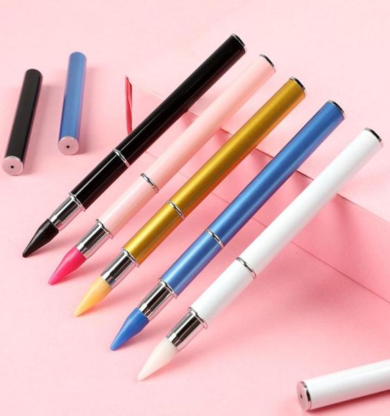 

nan002 stainless double ended nail art dotting pen wax head dot pens for manicure glitter powder nail art tools9805573, Silver