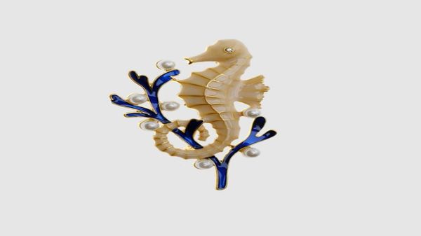 

amorita boutique the white dragon horse stands on the seaweed brooches7072338, Gray