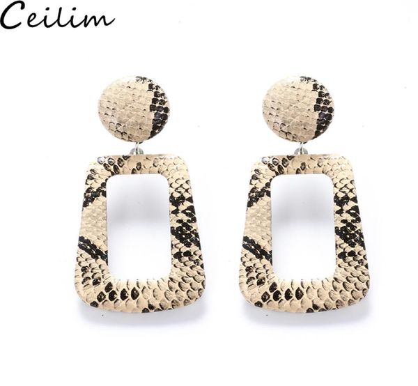 

2019 white snake print leather earrings for women bohemian print leopard drop dangle earring whole jewelry1181061, Golden